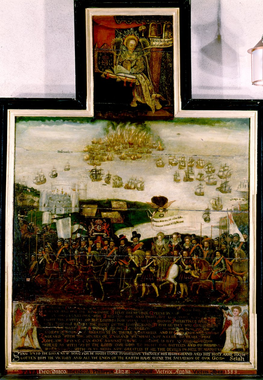 I. Erzsébet királynő megérkezése Tilburybe és a spanyol Armada angol veresége 1588-ban (olaj a táblán) alkotó: English School