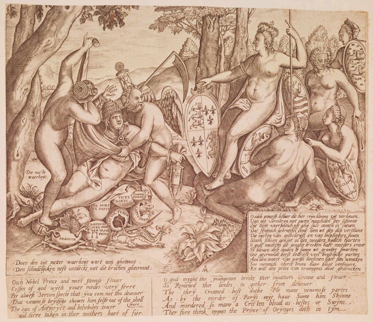 I. Erzsébet angol királynő mint Diana istennő, aki XIII. Gergely pápa felett ítélkezik. alkotó: English School
