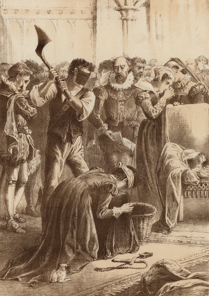 Mária királynő, "Lefejezve Fotheringayban" (litográfia) alkotó: English School