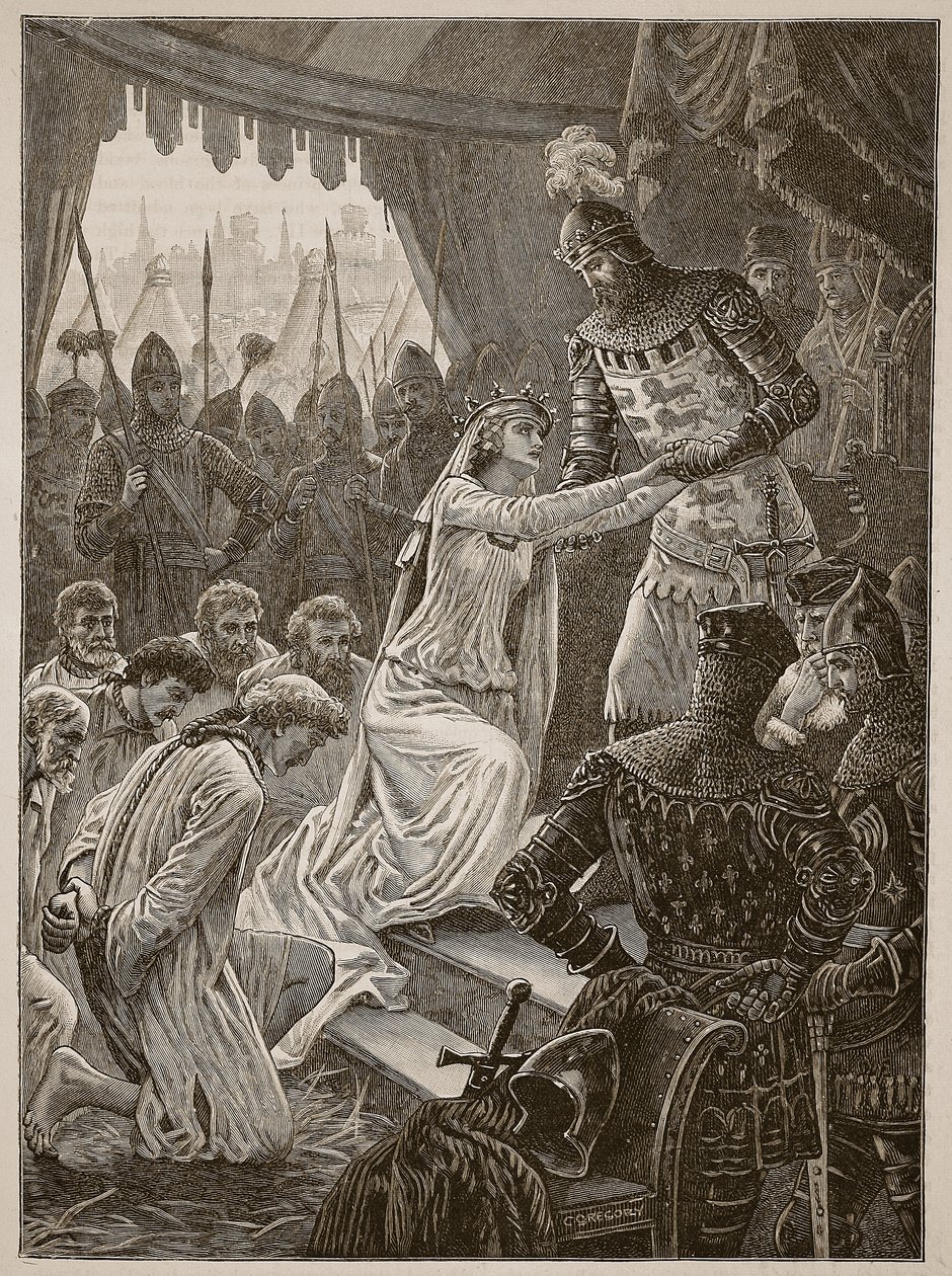 Philippa királynő közbenjár a calais-i polgárokért, a Cassells Illustrated History of England illusztrációja (szépia fotó) alkotó: English School