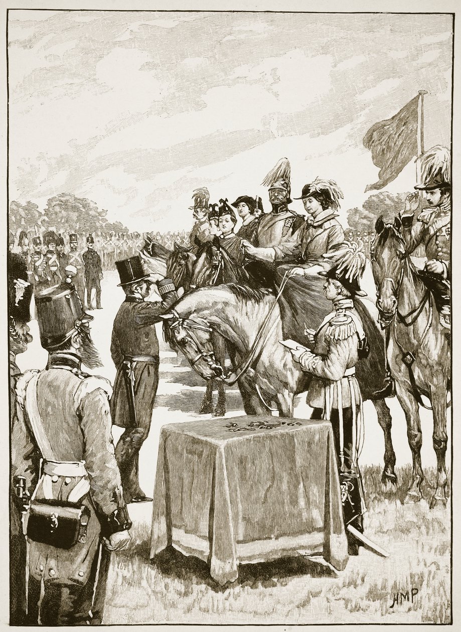 Viktória királynő a Victoria Cross első bemutatóján, illusztráció a Cassells Illustrated History of Englandből (szépia fotó) alkotó: English School