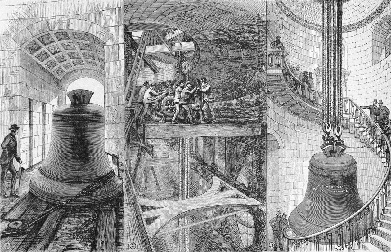 A Nagy Harang felhúzása a Szent Pál-székesegyház toronyában, a The Illustrated London Newsból, 1882. június 3. alkotó: English School