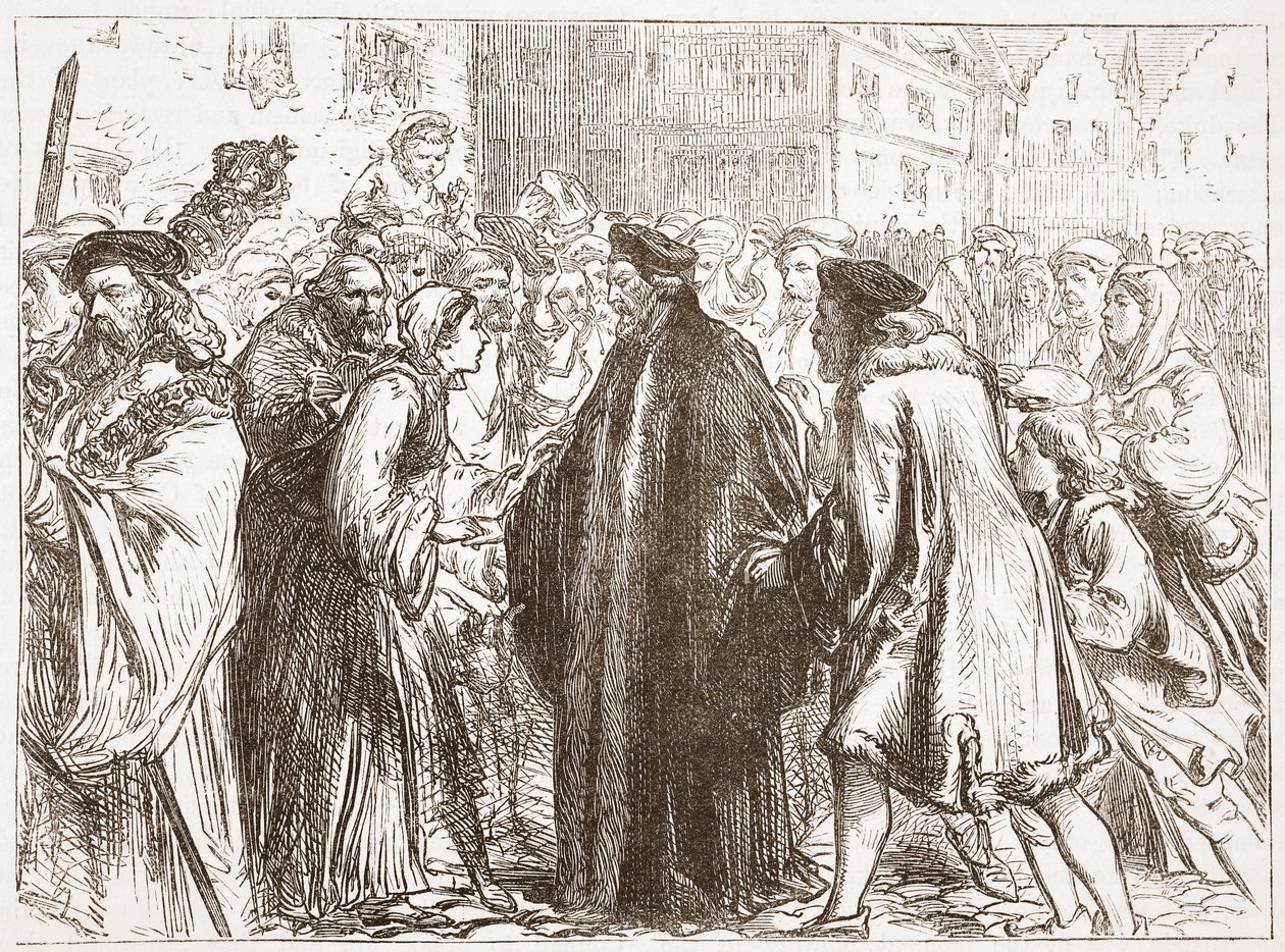 John Huss fogadása Nürnbergben, illusztráció: James Aitken Wylie (1808-1890) A protestantizmus története című könyvéből, pub. 1878 alkotó: English School