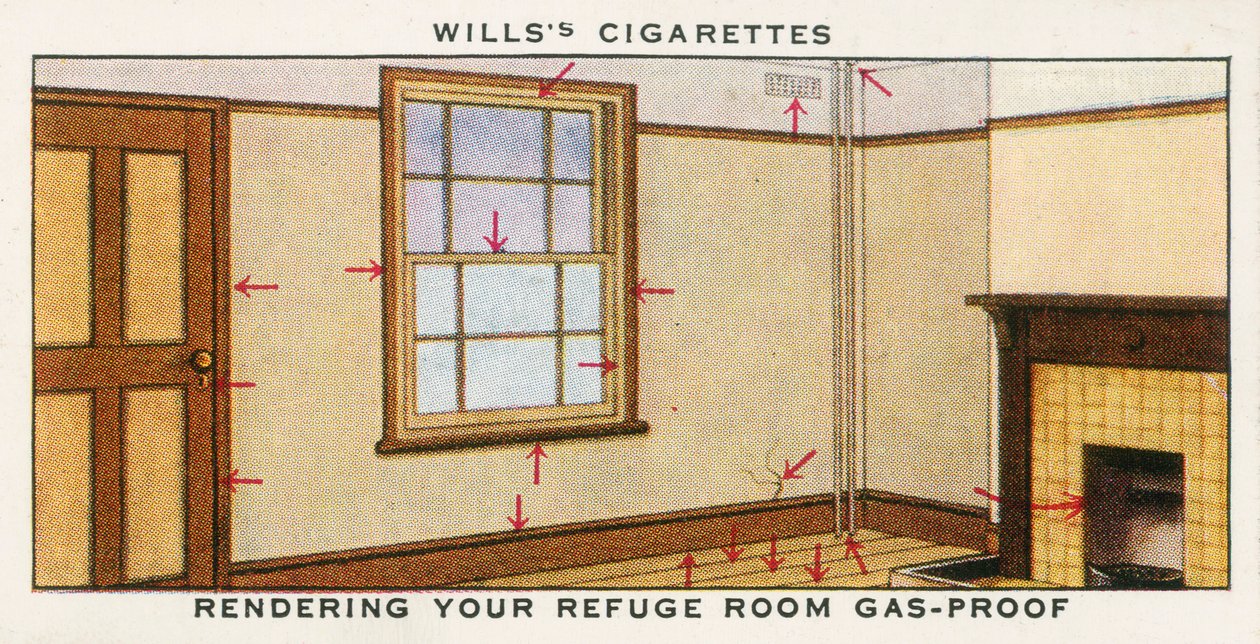 Menedékhelyiségének gázbiztossá tétele (színes litográfia) alkotó: English School