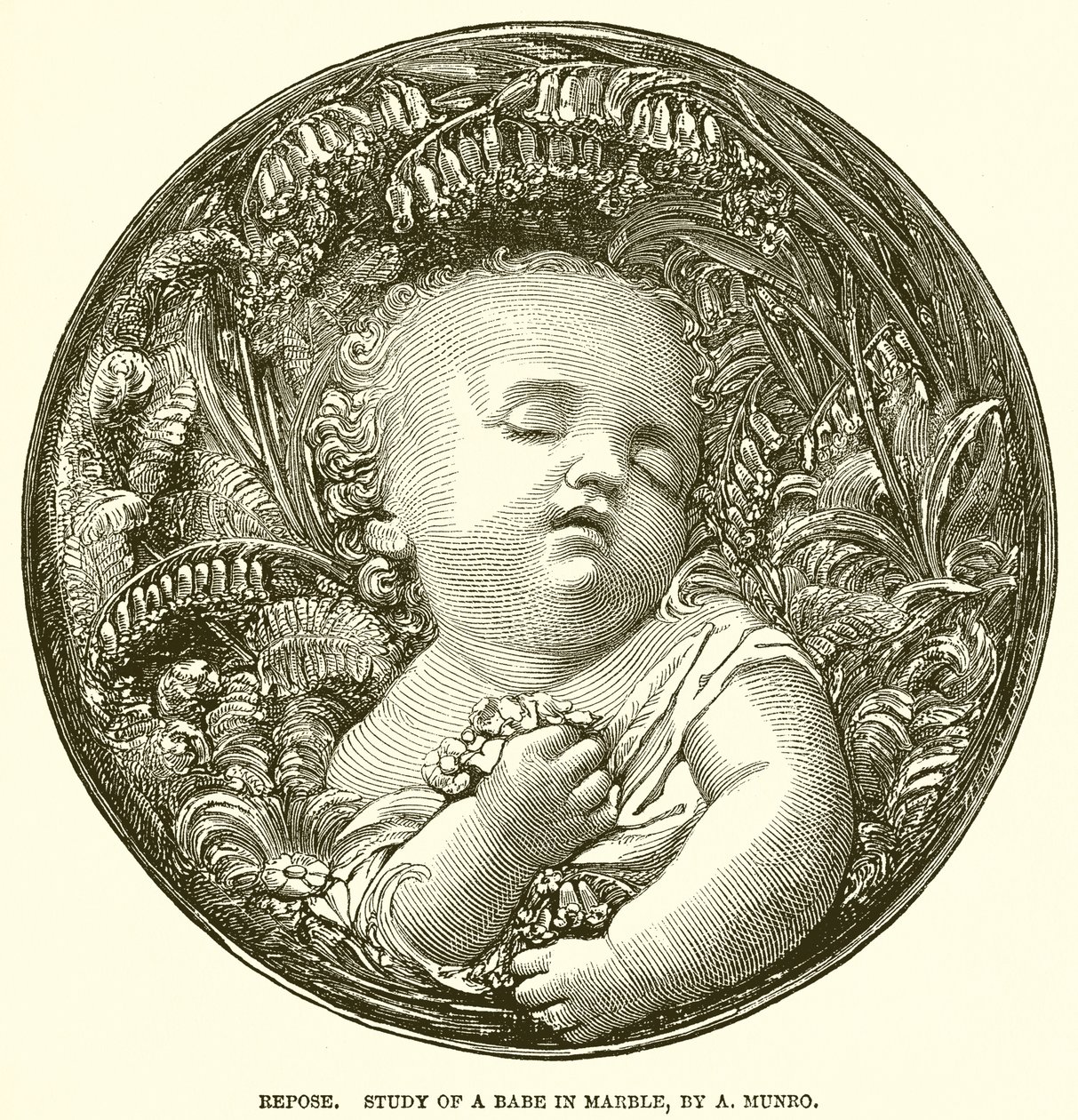 Pihenés. Tanulmány egy márványból faragott kisbabáról, A. Munro (metszet) alkotó: English School