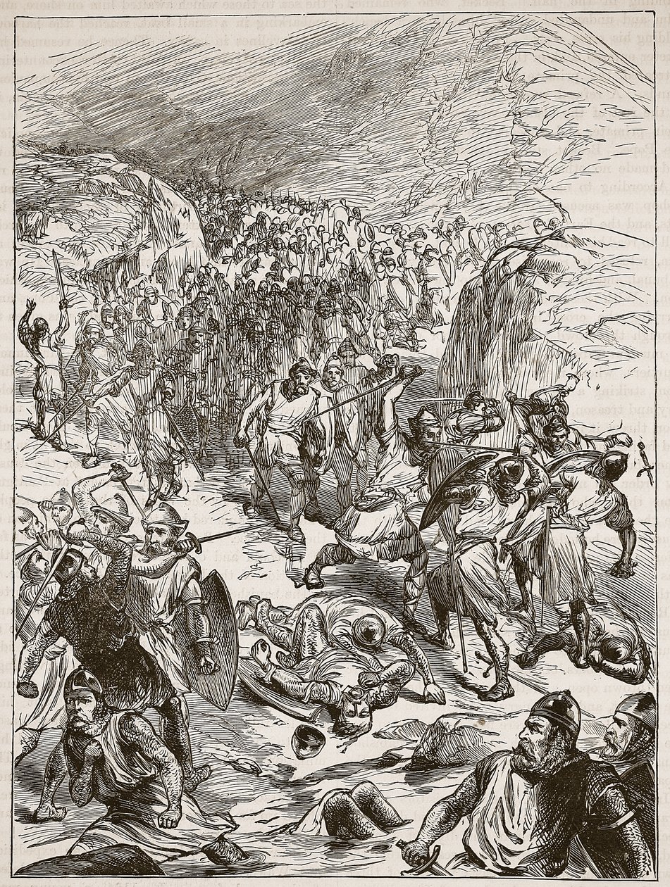 Az angolok visszaszorítása Corwenben, illusztráció a Cassells Illustrated History of Englandből (szépia fotó) alkotó: English School