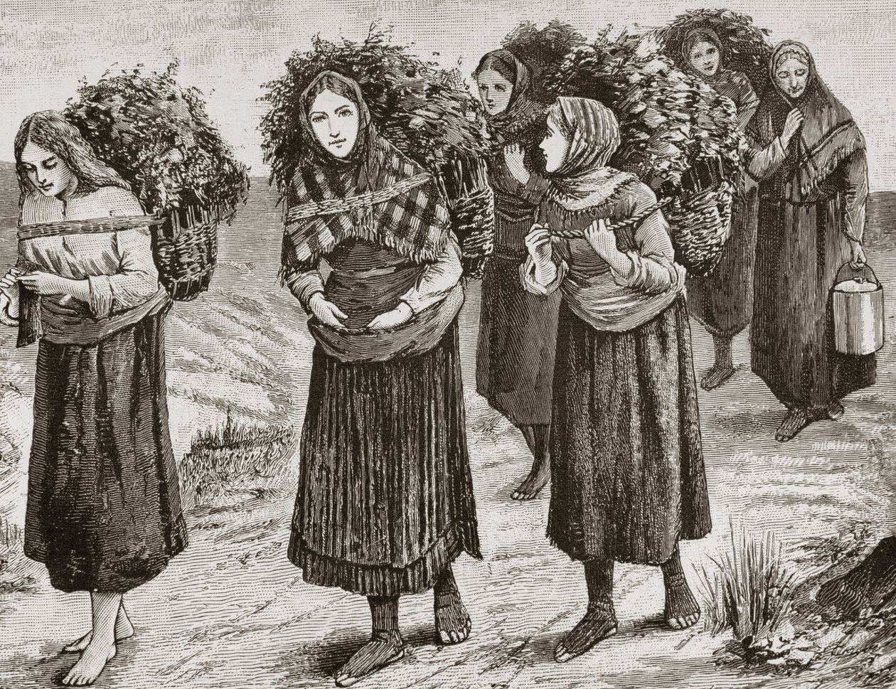 Visszatérés a Shielingből, a Hebridákról 1880 körül, a Religious Tract Society által 1886-ban kiadott „Scottish Pictures”-ből alkotó: English School