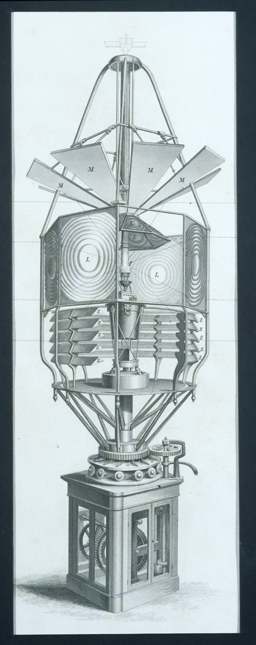 Forgó dioptriás készülék világítótoronyhoz, Charles Tomlinson által szerkesztett Cyclopaedia of Useful Arts & Manufactures kiadványból, 1880-as évek körül alkotó: English School