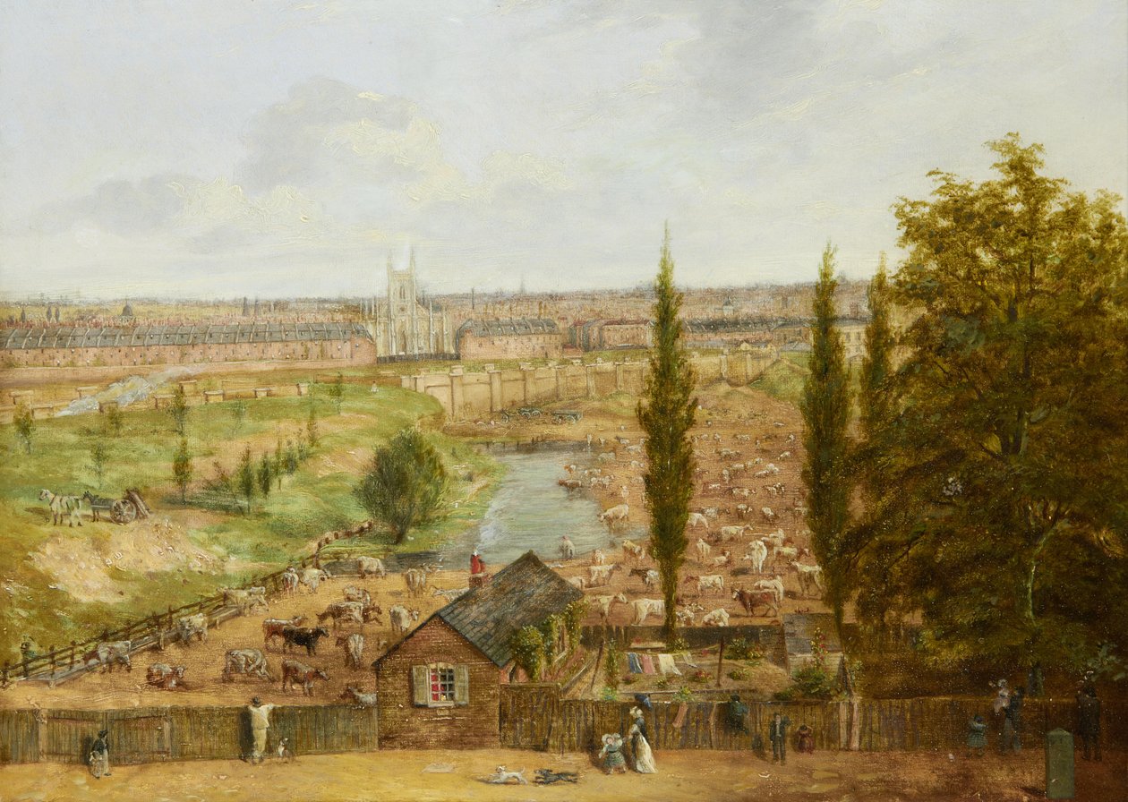 Rhobess Farm 1844-ben (ma Ampthill Square, Camden, London); felirat viseli: „Minden, ami 1844-ben megmaradt az egykor ünnepelt Rhobess Farm Hampstead Roadon, jelenleg Ampthill Square” (a hátoldalon); olaj a panelen; 33 x 45,5 cm alkotó: English School