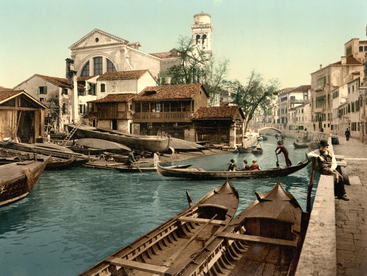 Rio di San Trovaso, Velence (kézzel színezett fotó) alkotó: English School