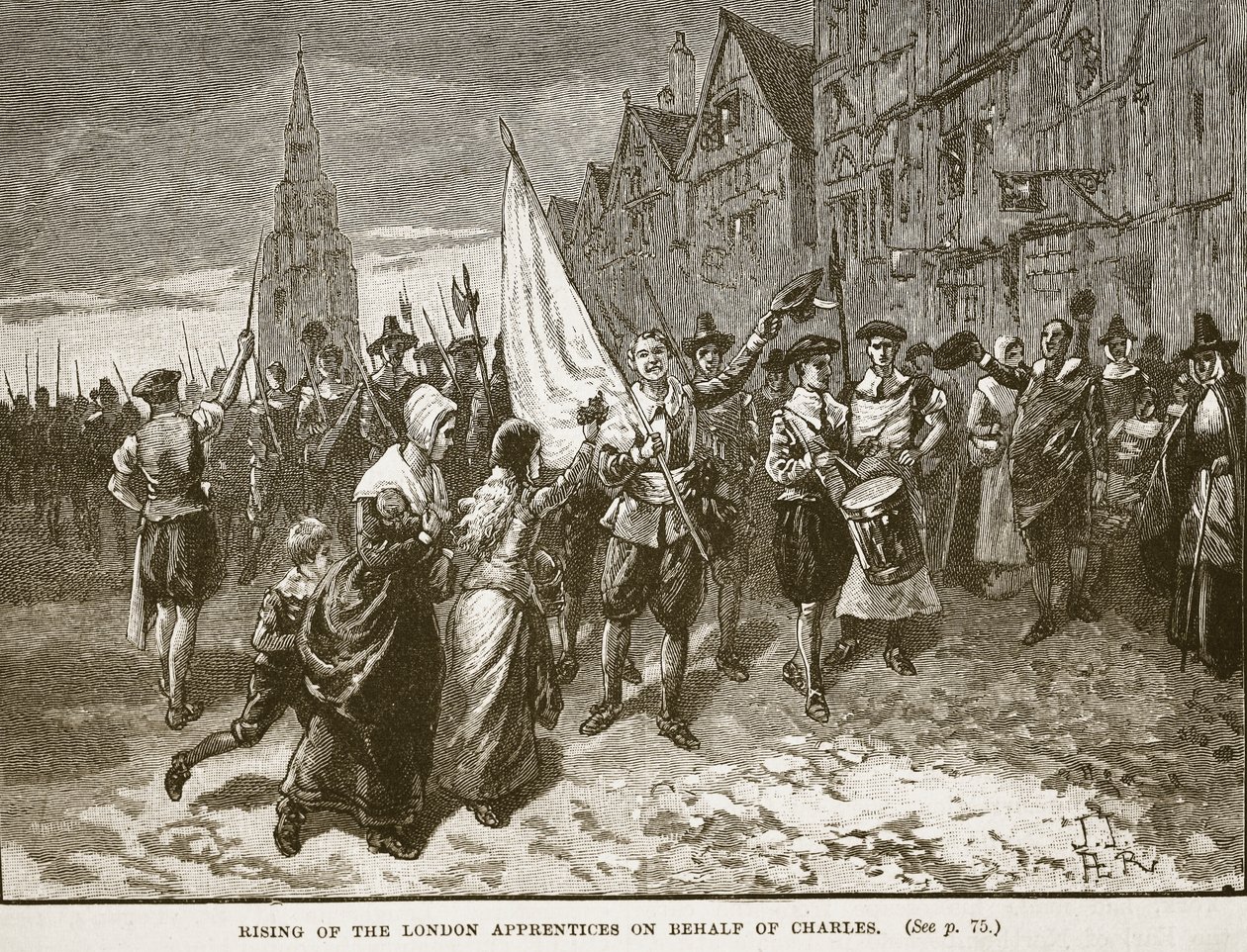 A londoni tanoncok felemelkedése Charles nevében, illusztráció a Cassells Illustrated History of England-ből (szépia fotó) alkotó: English School
