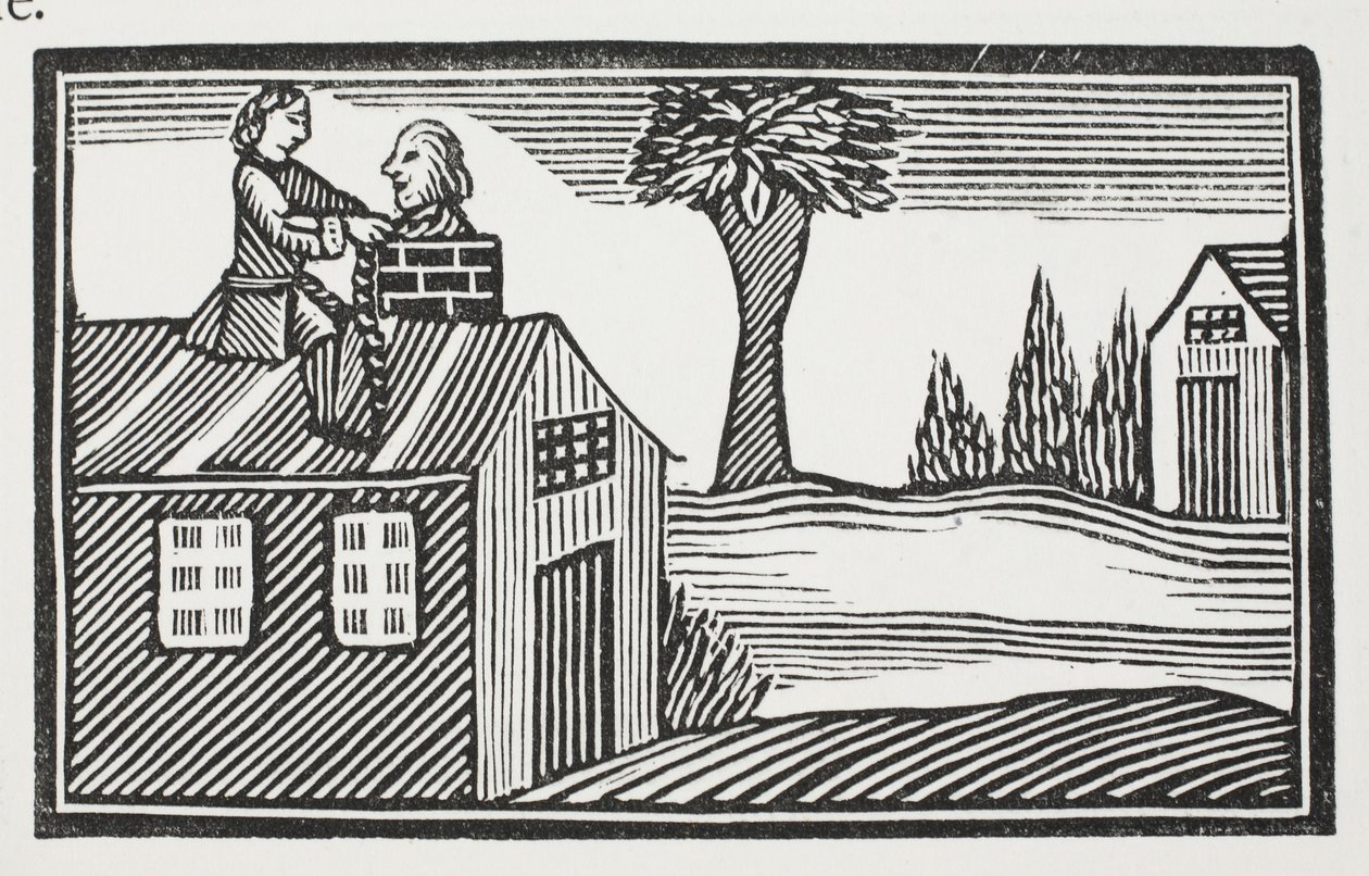 Elrabolják a házat a szalonnától, illusztráció a Chap-books of the Eighteenth Century-ből, John Ashton, kocsma. 1882 alkotó: English School