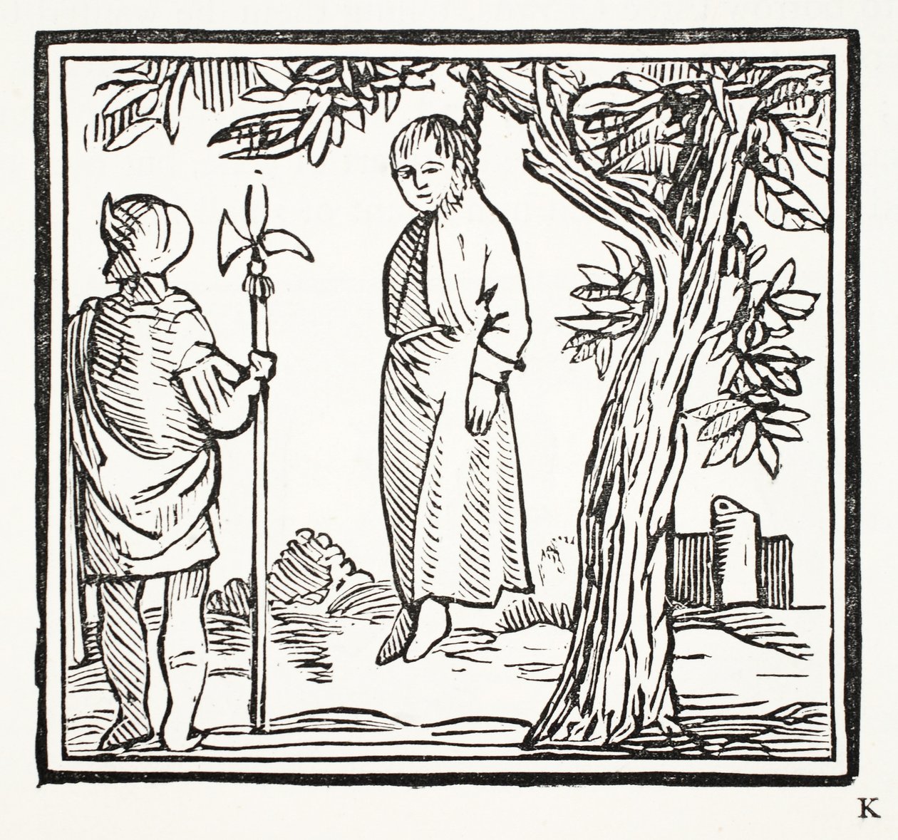 Robert felakasztja magát, illusztráció a Chap-books of the Eighteenth Century-ből, John Ashton, kocsma. 1882 alkotó: English School