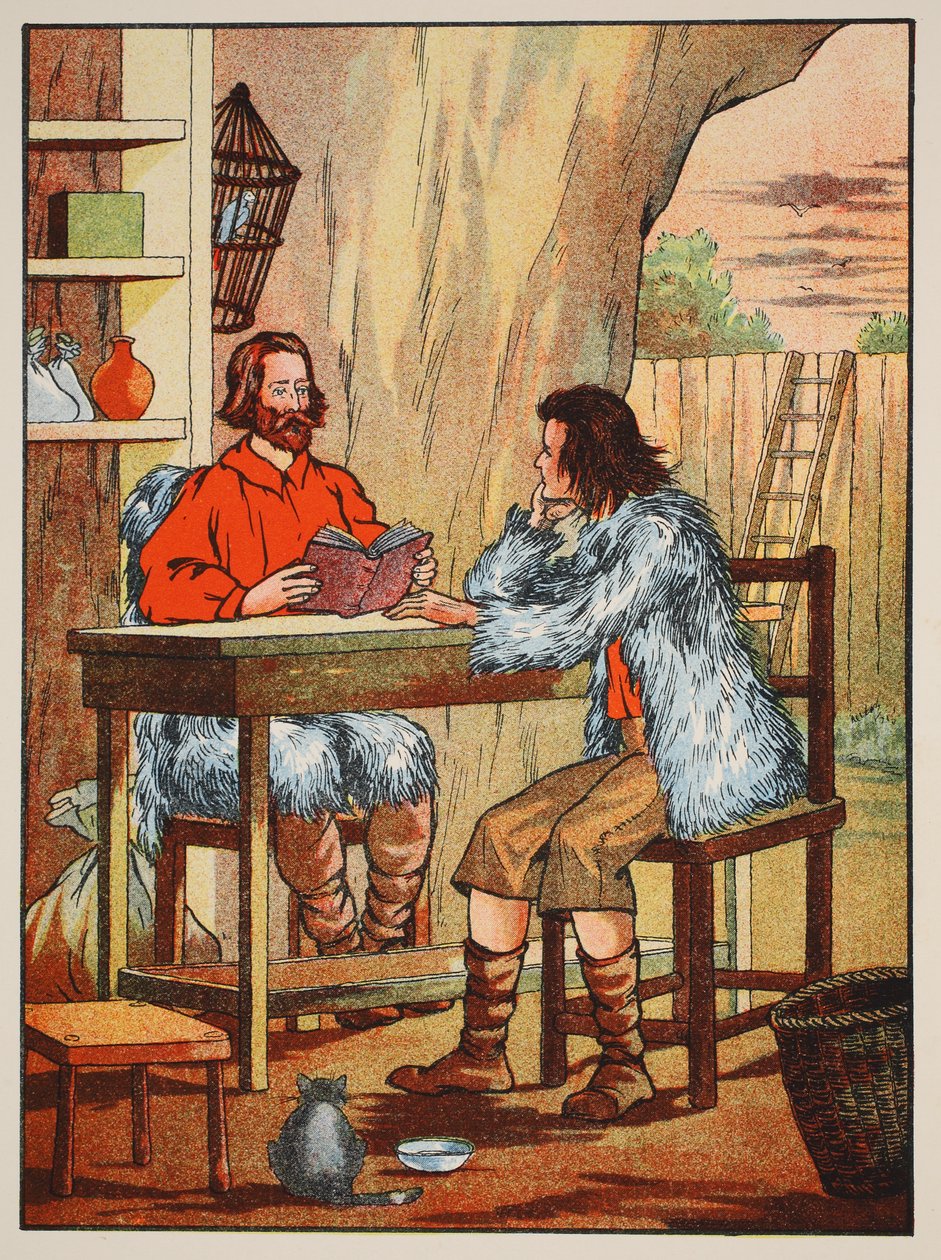 Robinson Crusoe és péntek, illusztráció a The Story of Robinson Crusoe-ból: Adaptáció gyerekeknek Defoes nyelvezetét követve, pub. Griffith Farran Browne & Co. Limited, London alkotó: English School