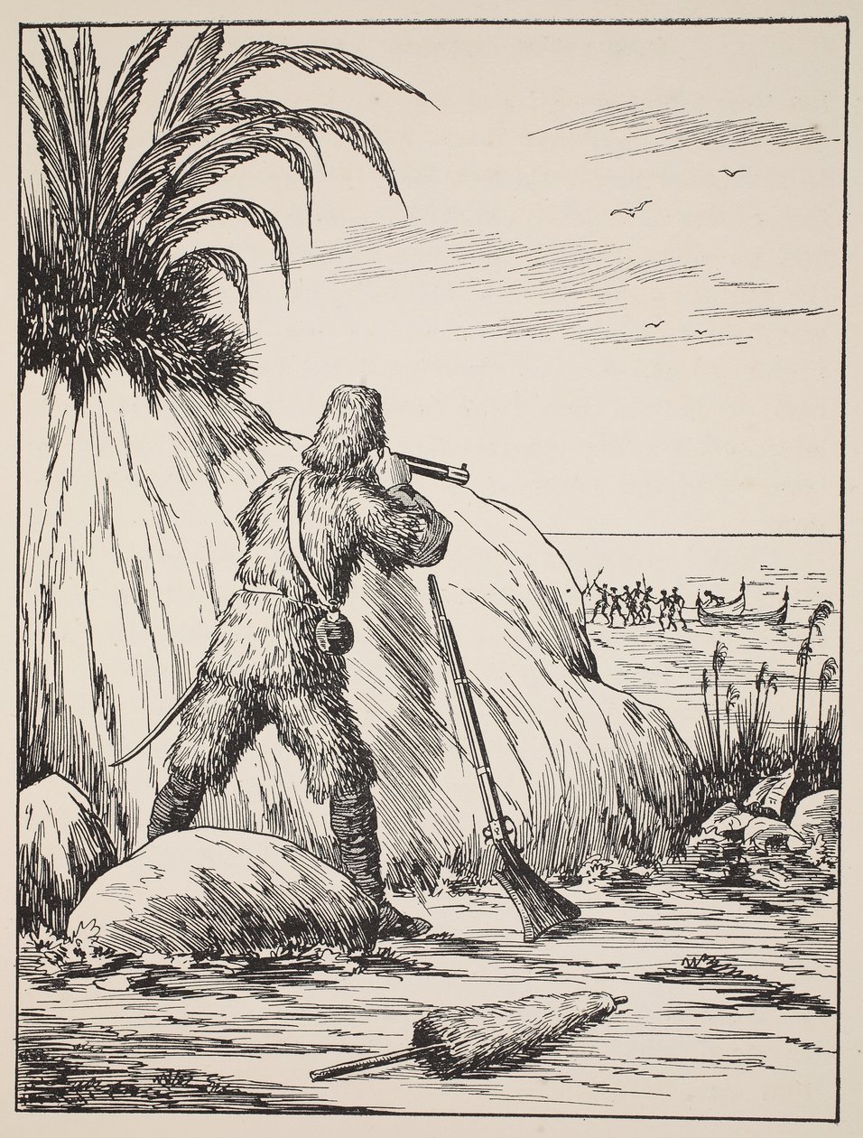 Robinson Crusoe, illusztráció a The Story of Robinson Crusoe-ból: Adaptáció gyerekeknek Defoes nyelvét követve, pub. Griffith Farran Browne & Co. Limited, London alkotó: English School