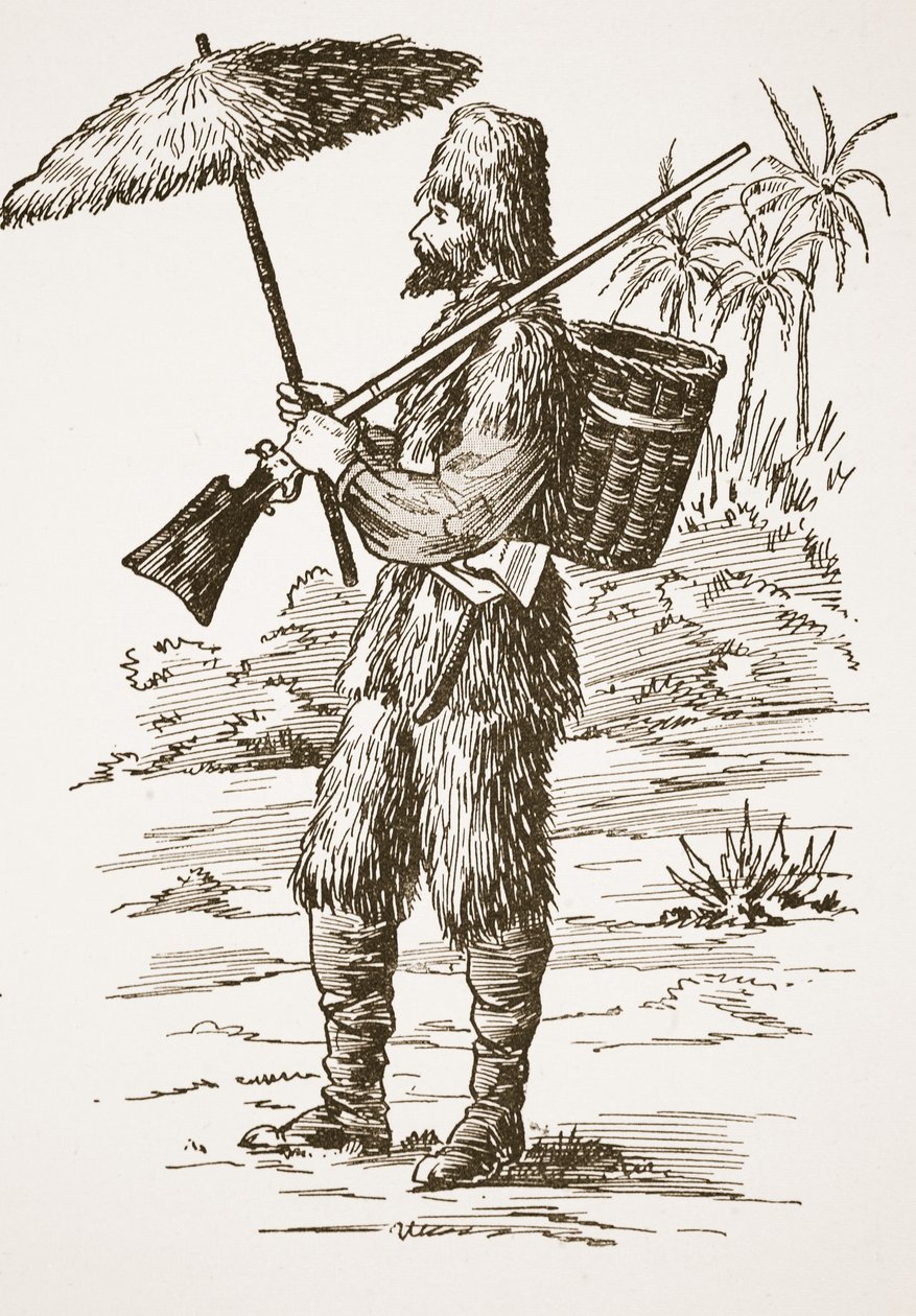 Robinson Crusoe, illusztráció a The Story of Robinson Crusoe-ból: Adaptáció gyerekeknek Defoes nyelvét követve, pub. Griffith Farran Browne & Co. Limited, London alkotó: English School