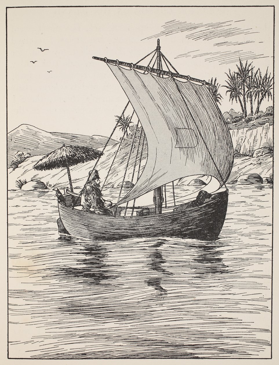 Robinson Crusoe a hajóján, illusztráció a The Story of Robinson Crusoe-ból: Adaptáció gyerekeknek Defoes nyelvét követve, pub. Griffith Farran Browne & Co. Limited, London alkotó: English School