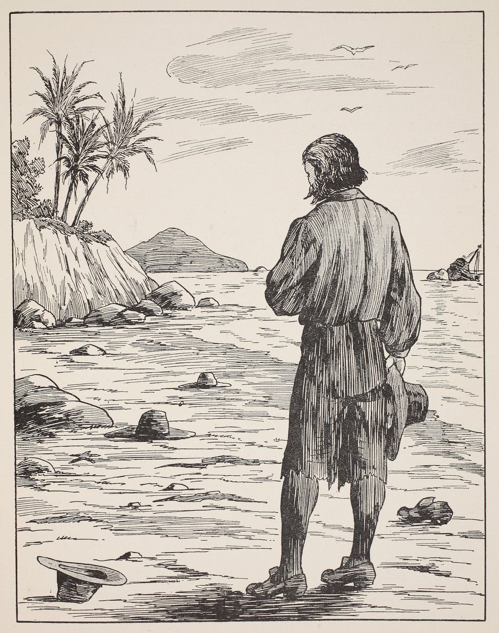 Robinson Crusoe a szigetén, illusztráció a The Story of Robinson Crusoe-ból: Adaptáció gyerekeknek Defoes nyelvét követve, pub. Griffith Farran Browne & Co. Limited, London alkotó: English School
