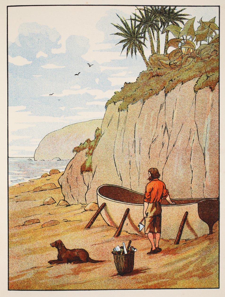 Robinson Crusoes kenu, illusztráció a The Story of Robinson Crusoe-ból: Adaptáció gyerekeknek Defoes nyelvét követve, pub. Griffith Farran Browne & Co. Limited, London alkotó: English School
