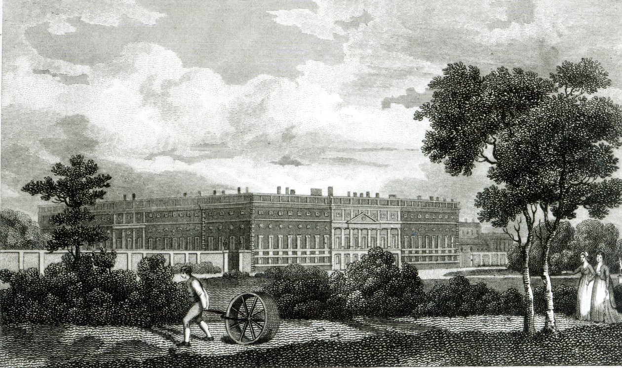 Rolling the Lawns a Hampton Court Palace-ban, 1807. március 7 alkotó: English School