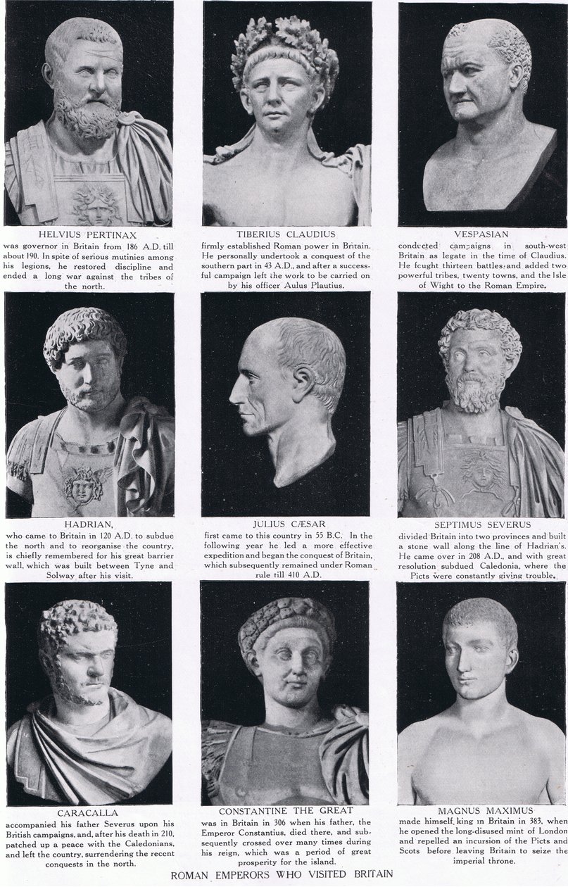 Római császárok, akik meglátogatták Nagy-Britanniát, illusztráció a Hutchinsons History of the Nations című könyvéből, 1910 körül alkotó: English School