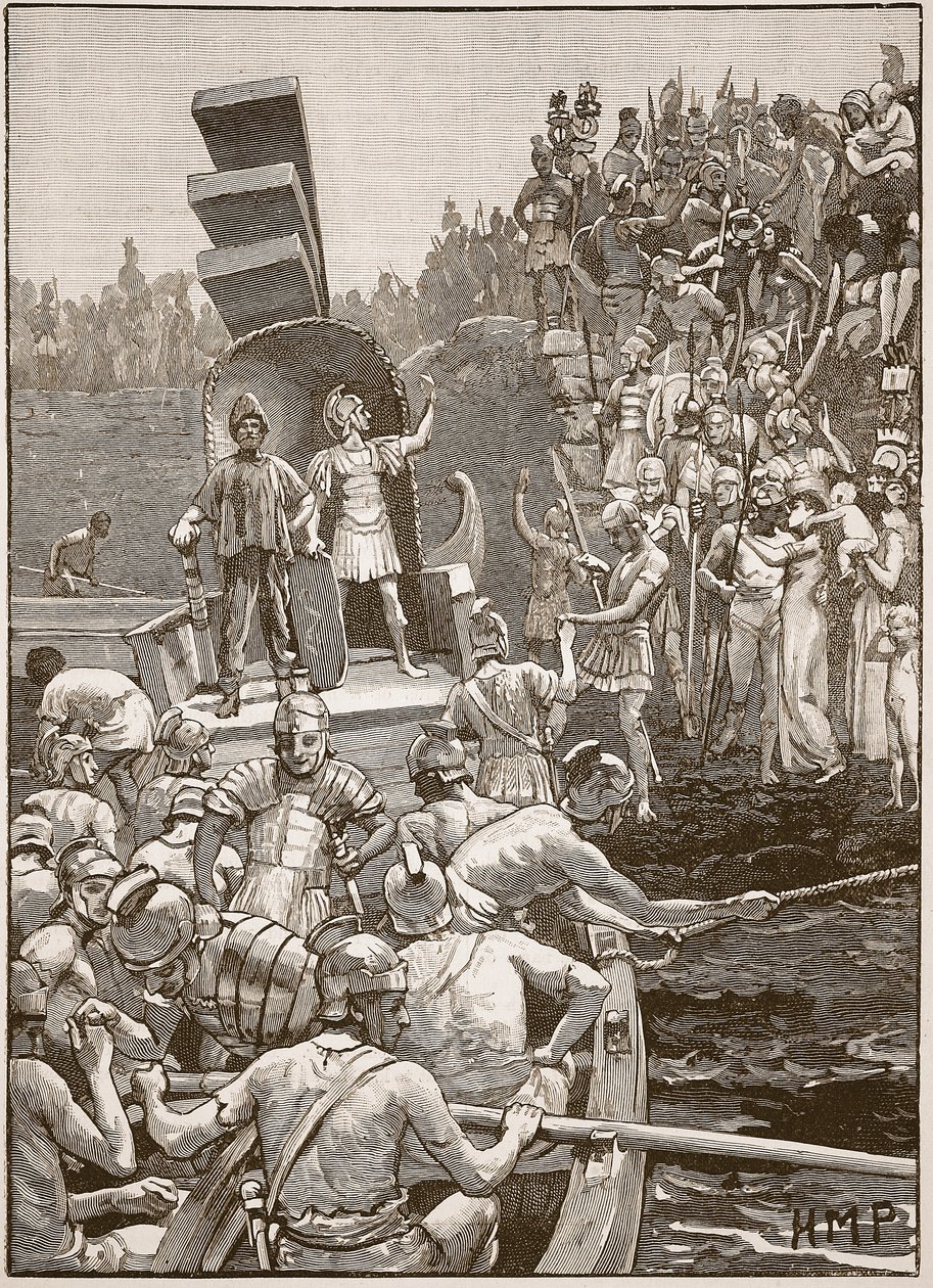 Római katonák elhagyják Nagy-Britanniát, illusztráció a Cassells Illustrated History of Englandből (szépia fotó) alkotó: English School
