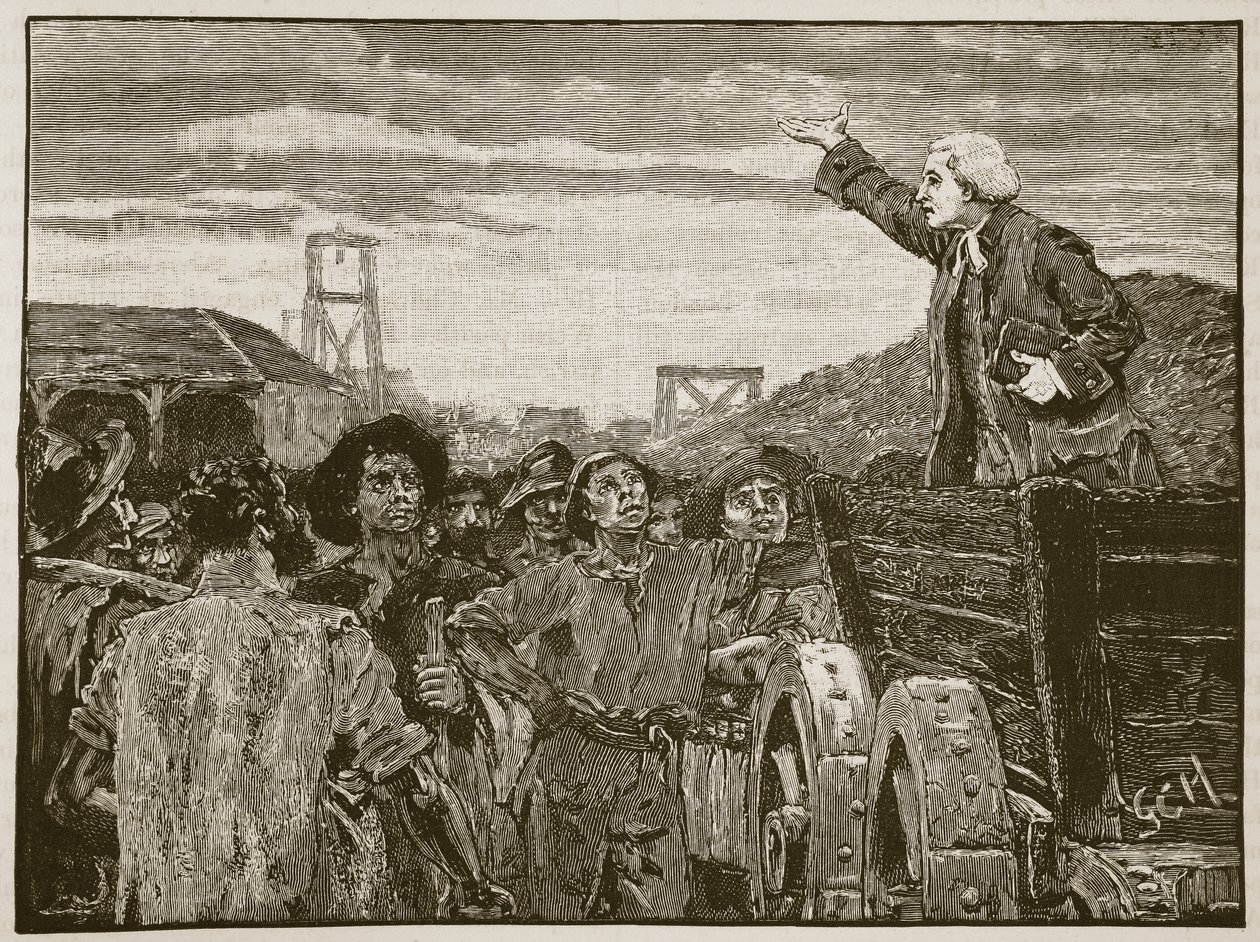 Rowland Hill prédikál Kingswood kőtörőinek, illusztráció a Cassells Illustrated History of England-ből (szépia fotó) alkotó: English School