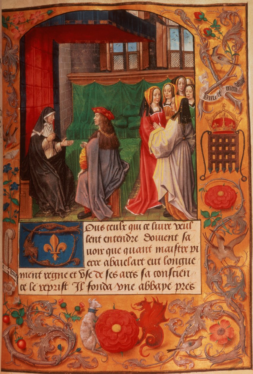 Roy 16 F II f.137 Abbess és tanítványa hallgató hölgyek csoportjával körülvéve, a 