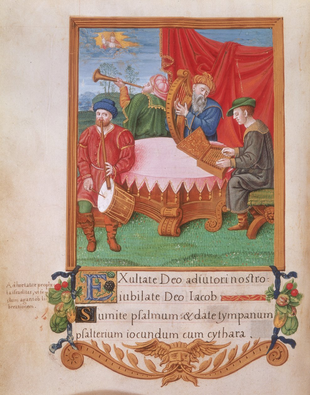 Royal 2 A.XVI fol.98v Tudor zenészek, VIII. Henrik zsoltárából, 1530-47 körül (vellum) alkotó: English School