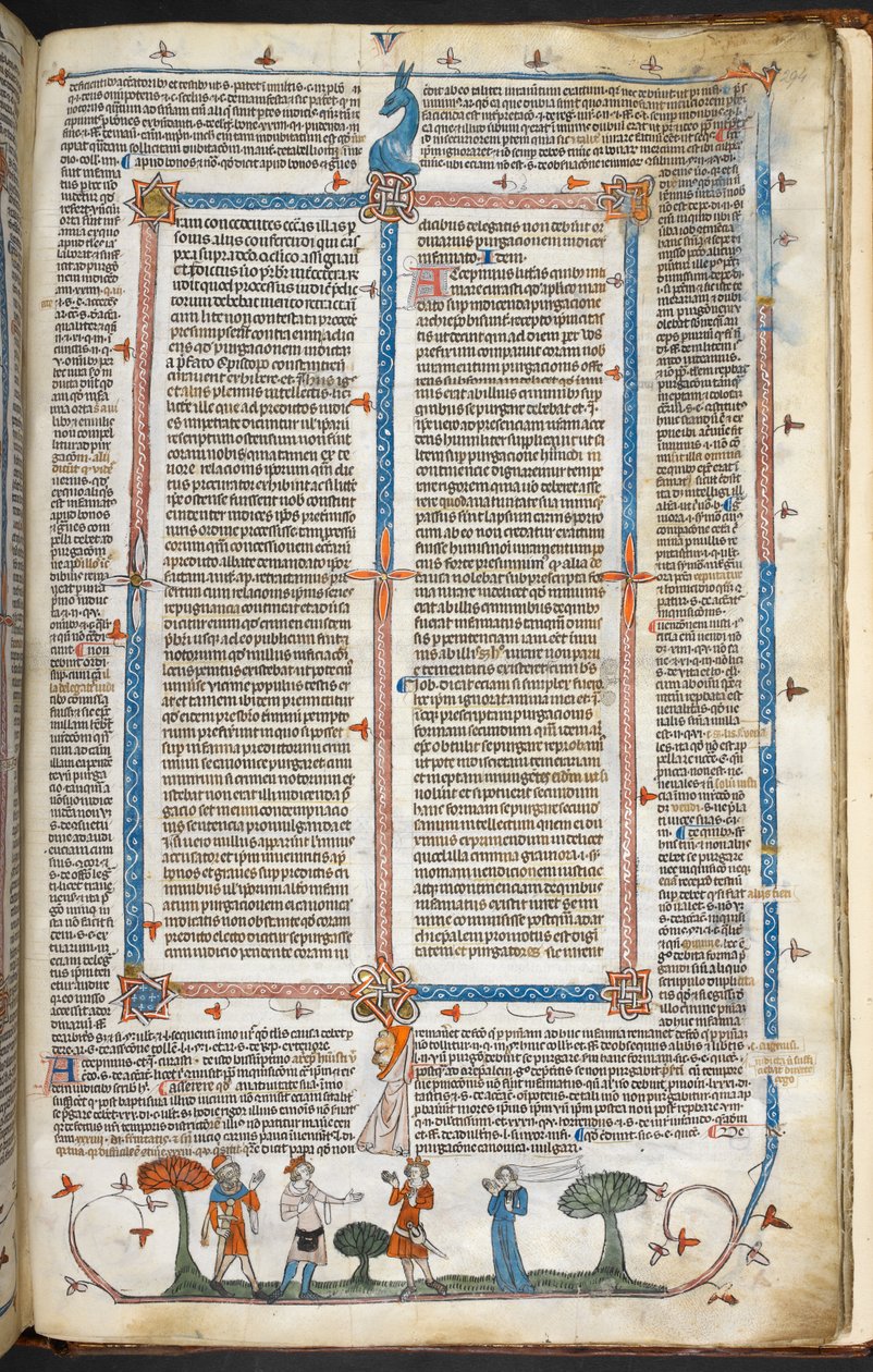 Royal MS 10 IV f.294r Középkori figurák és marginális díszítés, illusztráció a "Smithfield Decretals"-ból (vellum) alkotó: English School