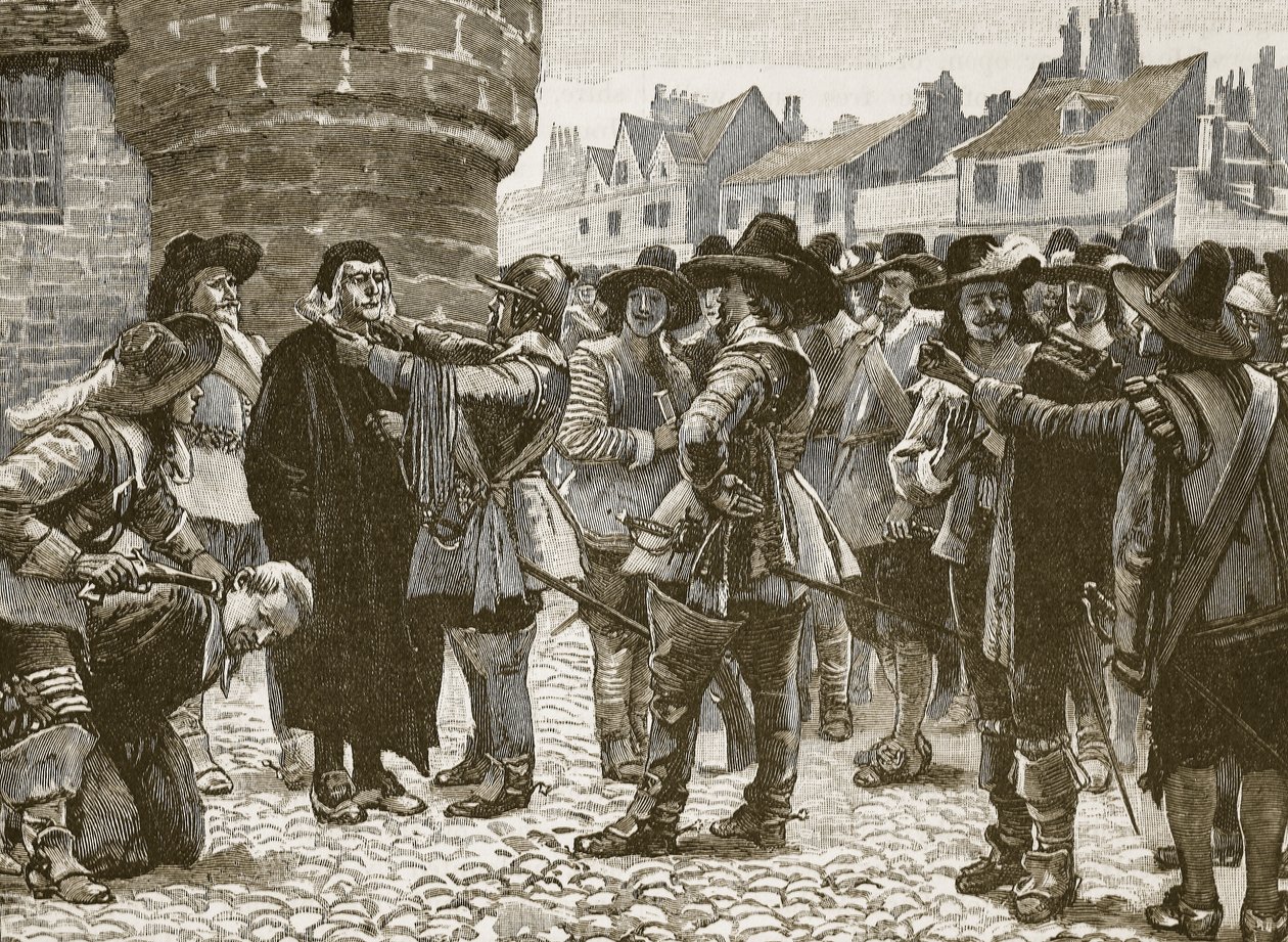 Salisbury-i királypárti cselszövők sértegetik a seriffet, illusztráció a Cassells Illustrated History of England-ből (szépia fotó) alkotó: English School