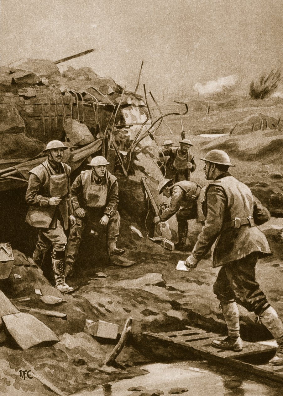Futó, aki rendeléseket szállít a Front Line-nak, 1914-1919 alkotó: English School