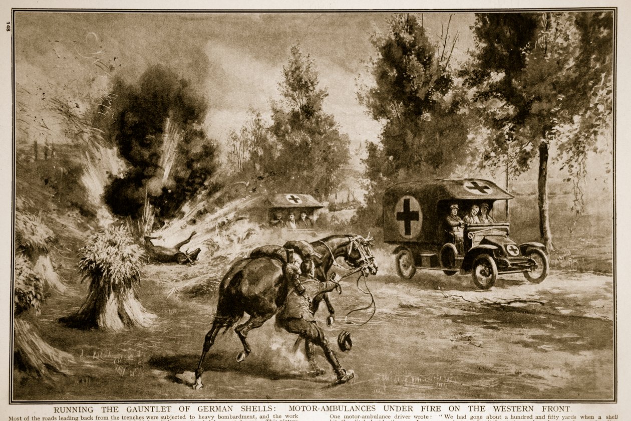 A német lövedékek kesztyűjének futtatása: Motoros mentők tűz alatt a nyugati fronton, 1914-1919 alkotó: English School
