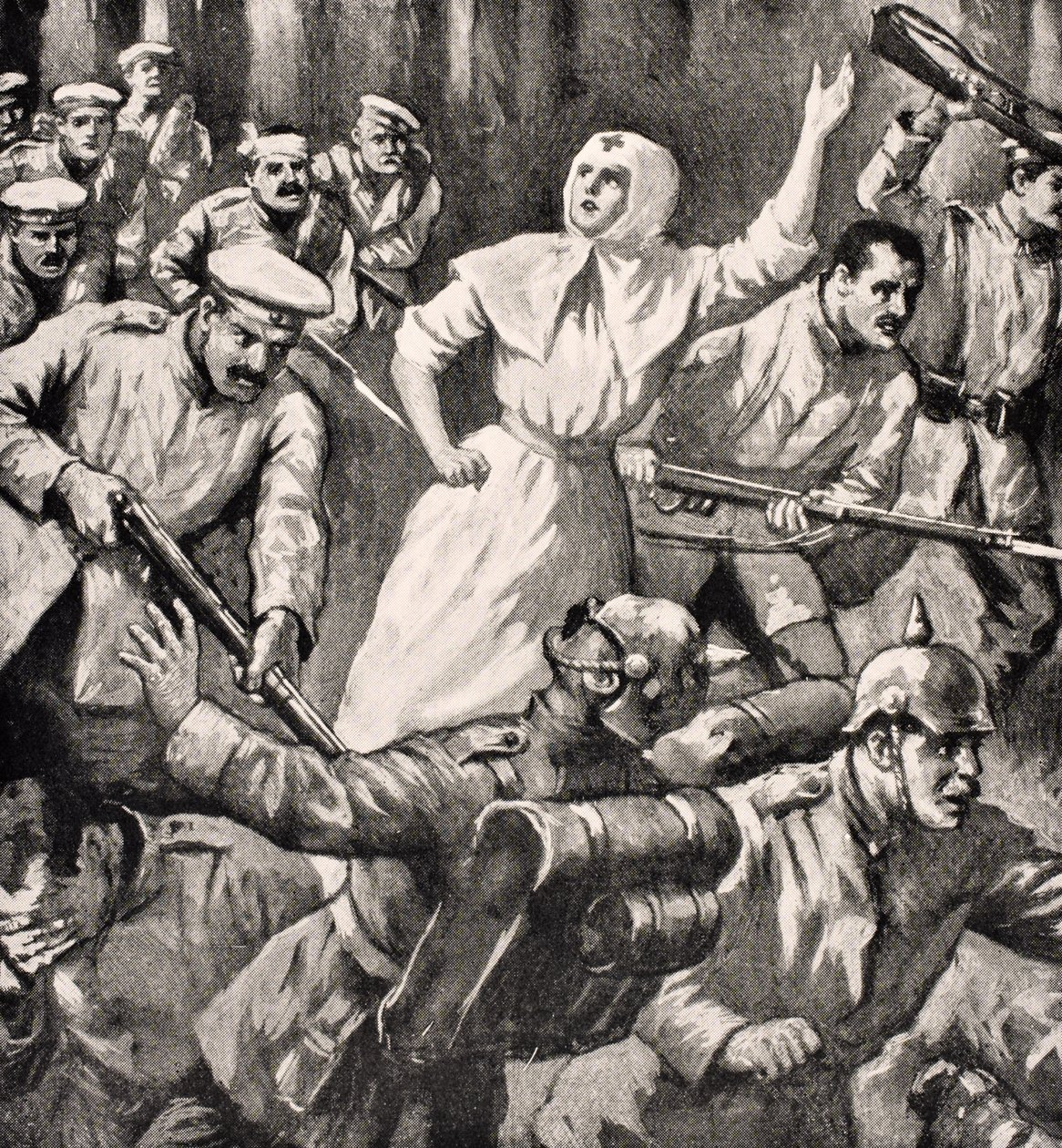 Mira Miksailovics Ivanoff orosz ápolónő a németek ellen vezető férfiakat 1915-ben, az 1916-ban Londonban megjelent „The War Illustrated Album deLuxe”-ból alkotó: English School
