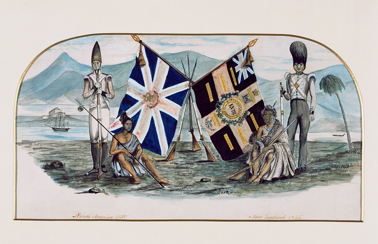 Rutlandshire Regiment, Észak-Amerika 1759, Új-Zéland 1845, 1850 körül (wc papíron) alkotó: English School