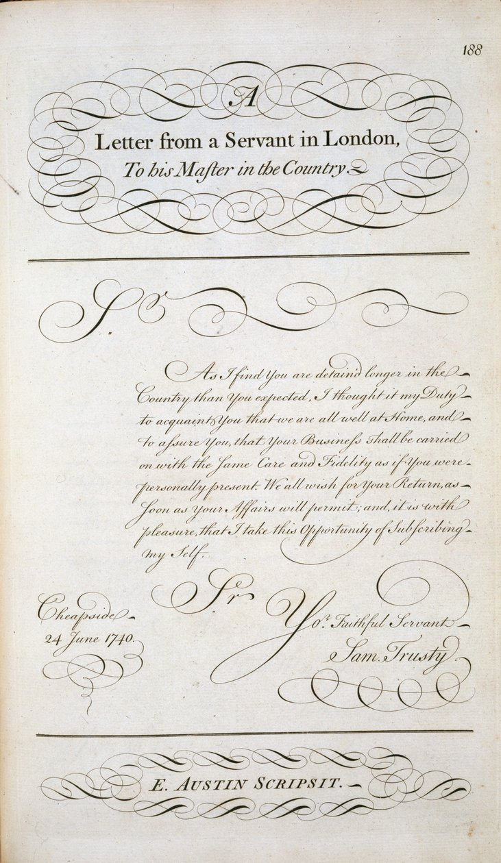 Levélminta egy betűminta könyvéből, 1740 körül alkotó: English School