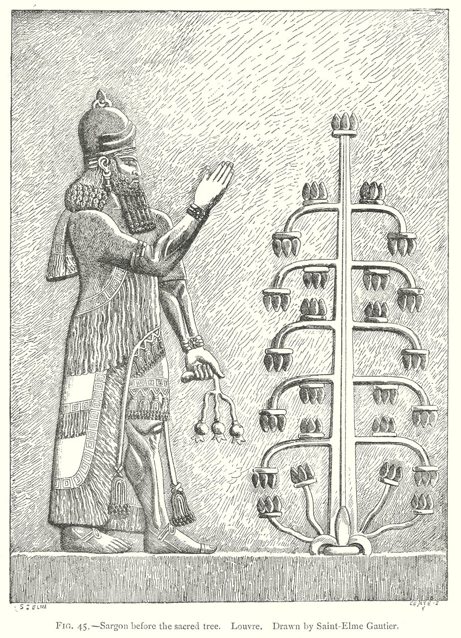 Sargon a Szent Fa előtt. Louvre (metszet) alkotó: English School