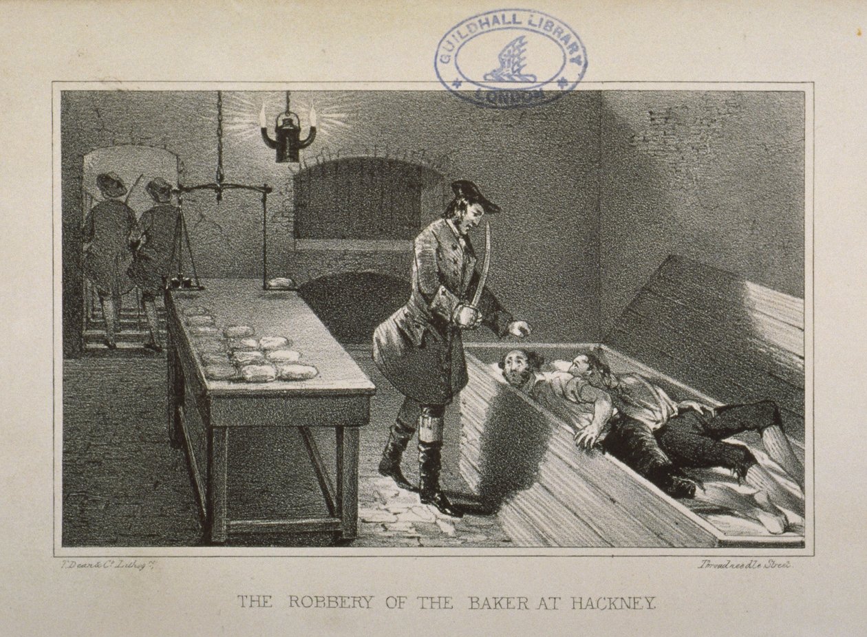 Egy Hackney Baker kirablásának jelenete, 1730 körül alkotó: English School