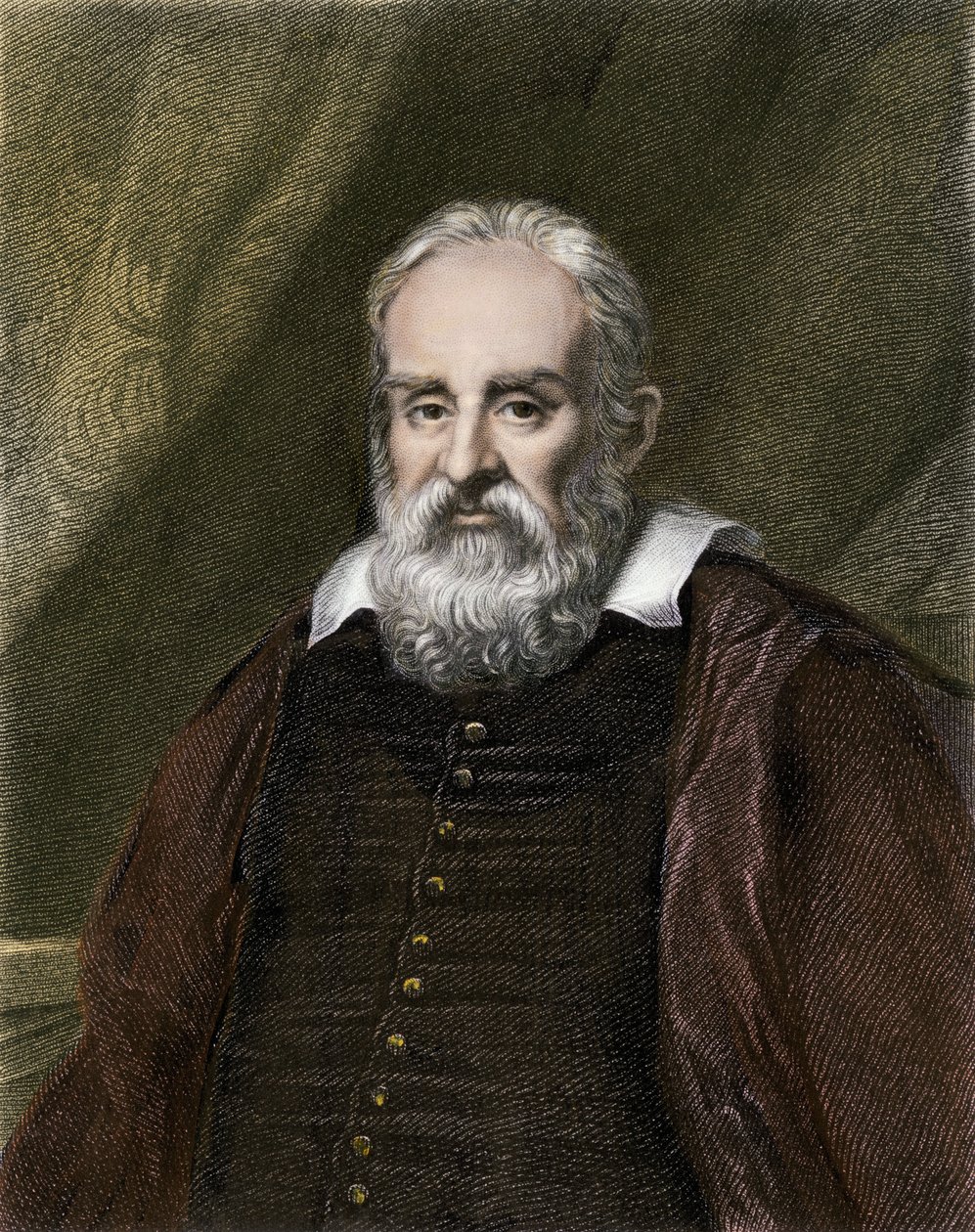 Tudományok és tudósok: Galilei dit Galilei, olasz csillagász (1564-1642) portréja. Színes metszet. alkotó: English School