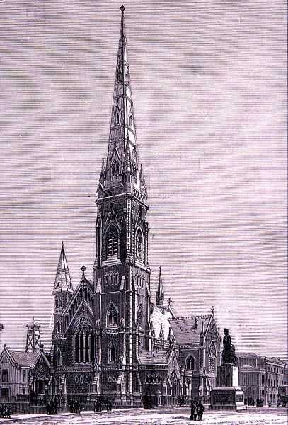 Scots Church, Collins Street, Melbourne, Ausztrália, az „Australian Pictures”, pub. a The Religious Tract Society által alkotó: English School