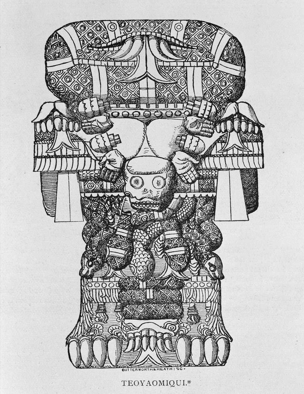 Coatlicue istennő szobra, az „Amerika narratív és kritikai története”, pub. 1889-ben (metszet) alkotó: English School