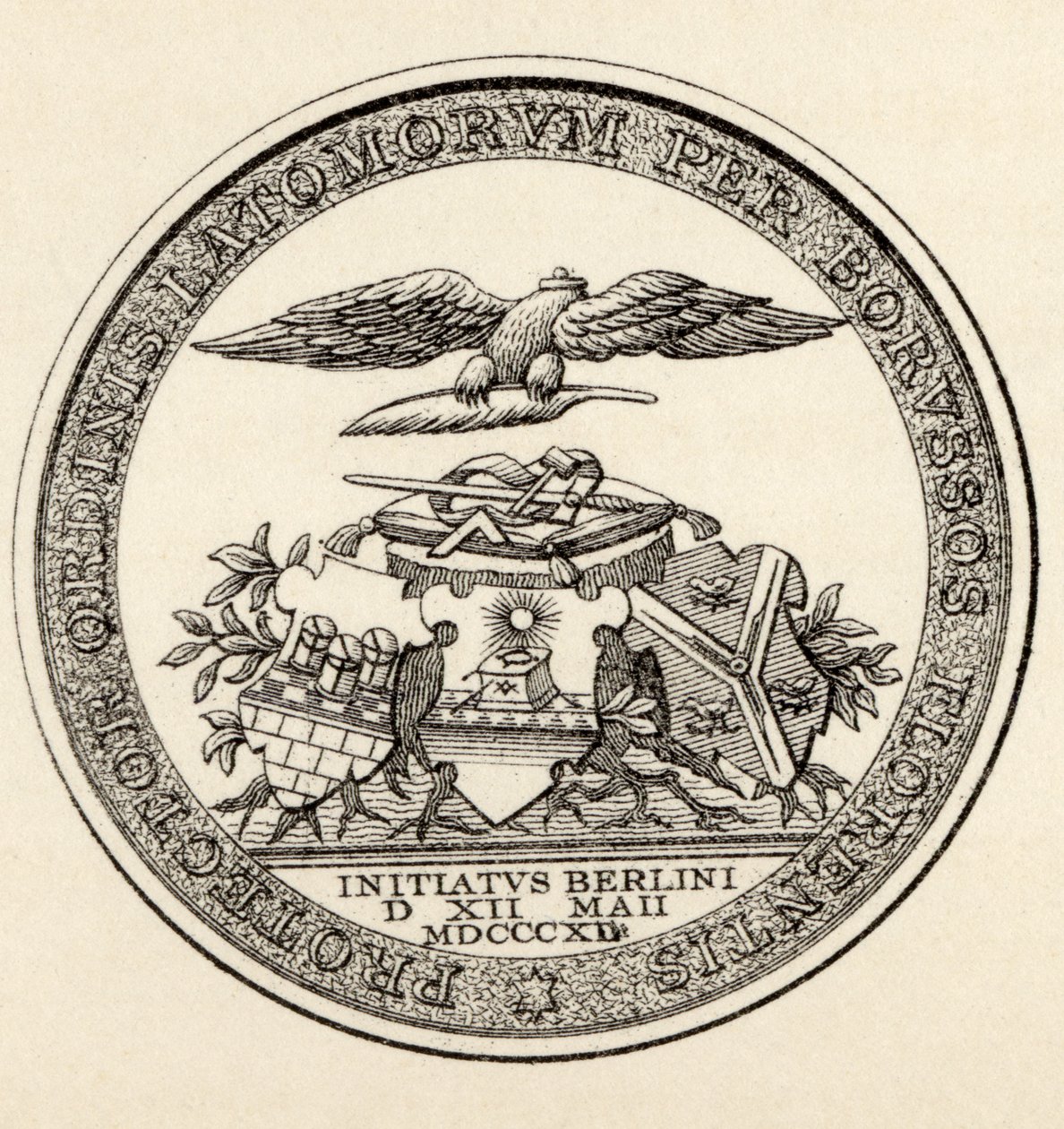 Berlin szabadkőműveseinek pecsétje, 1812, „The History of Freemasonry, III. kötet”, Thomas C. Jack, London, 1883 alkotó: English School