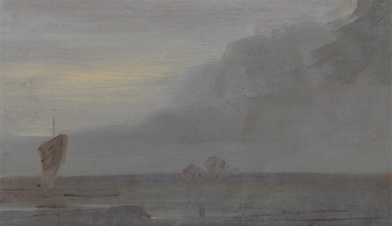 Seapiece with Boats: Este, korábban J.M.W. Turner (1775-1851) és Peter de Wint (1784-1849) nevéhez fűződik, 1810-20 (olaj, papír) alkotó: English School