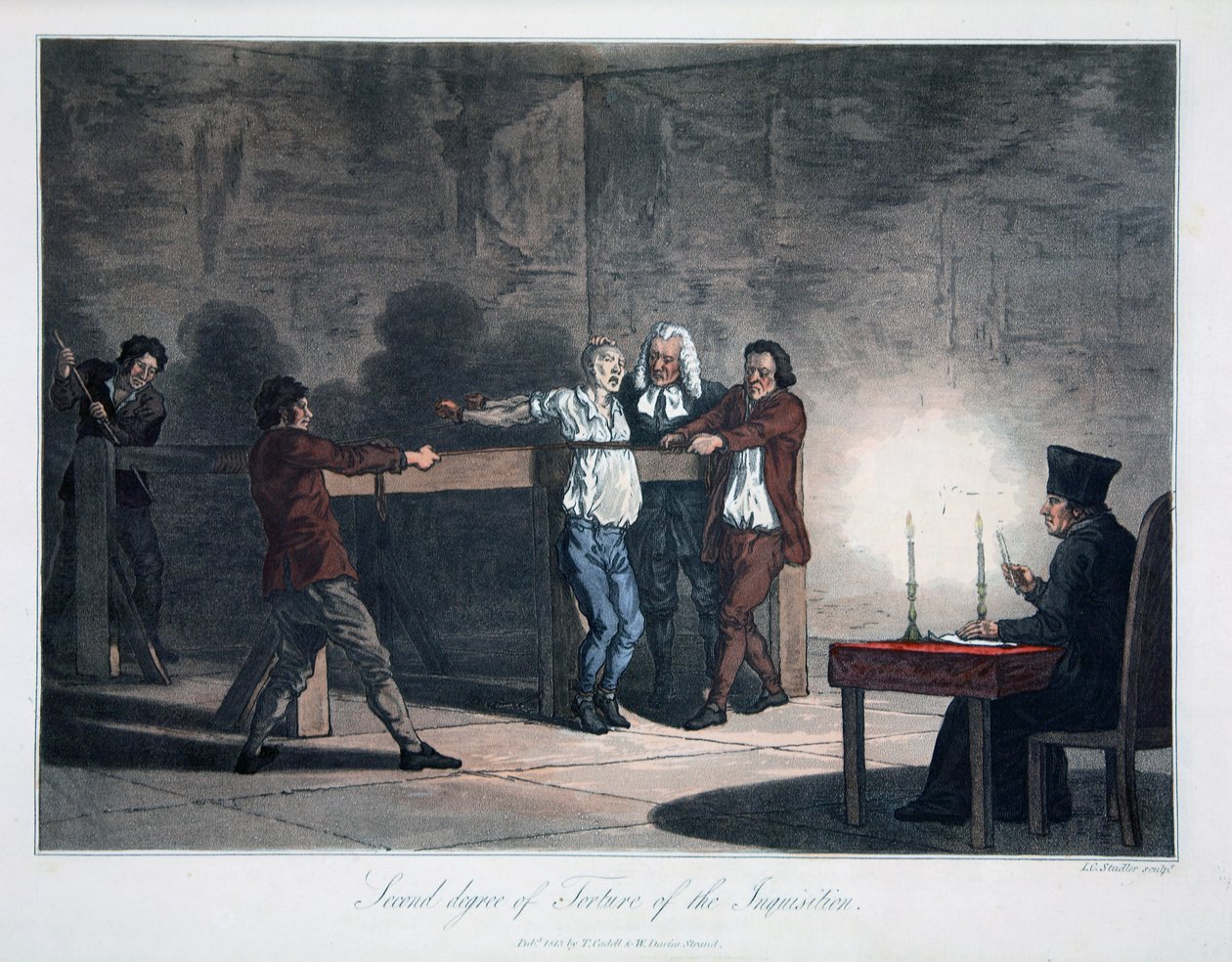 Az inkvizíció kínzásának második foka, vésette L.C. Stadler, kocsma. készítette: Cadell & Davies, London, 1813 körül (színes metszet) alkotó: English School