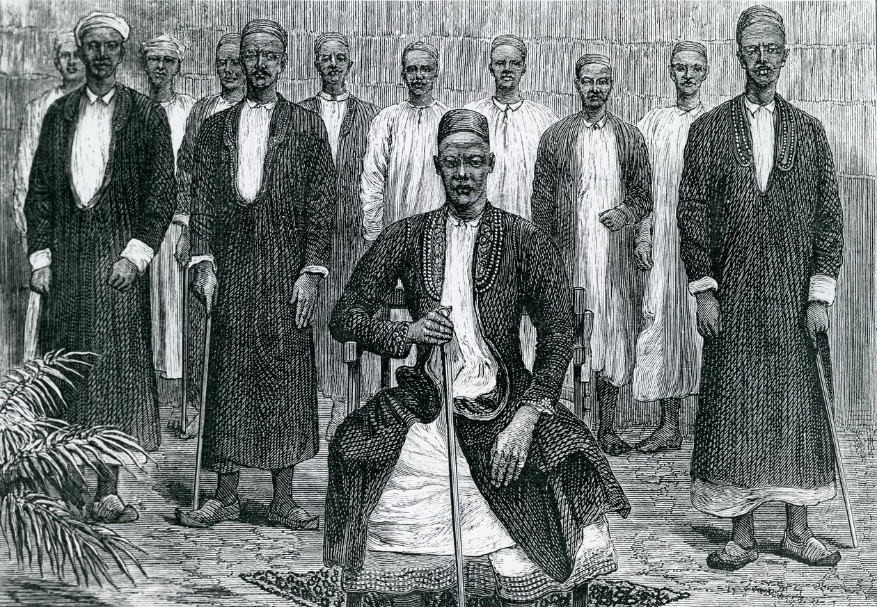 Sekebobo Chagwe főnöke, Mtesa Uganda főnöke, Chambarango és Pokino, a miniszterelnök (metszet) alkotó: English School