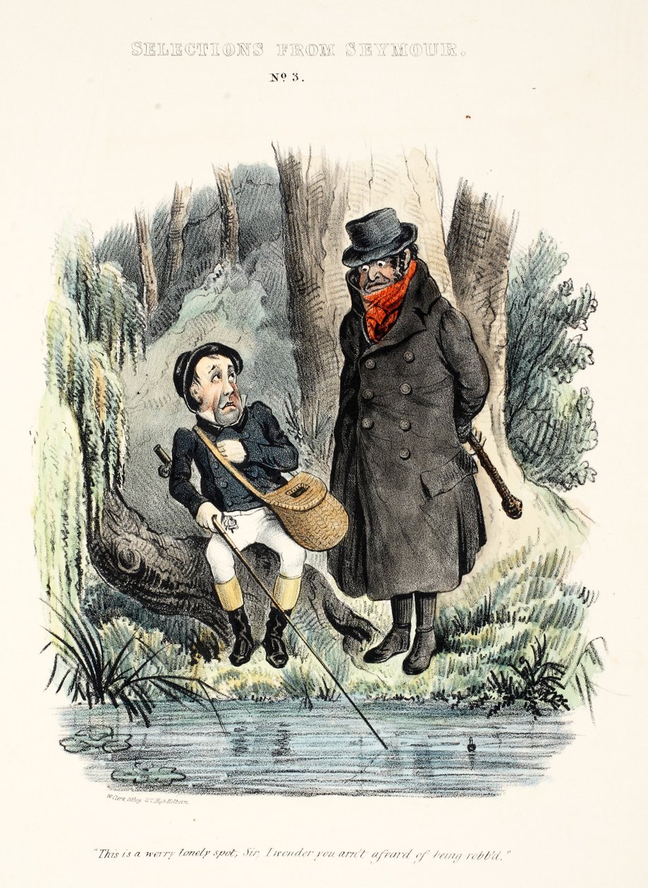 Válogatás Seymourtól: No. 3, "Ez egy magányos hely, uram, nem félsz attól, hogy kirabolják." Pub 1840 körül (kézzel festett metszet) alkotó: English School