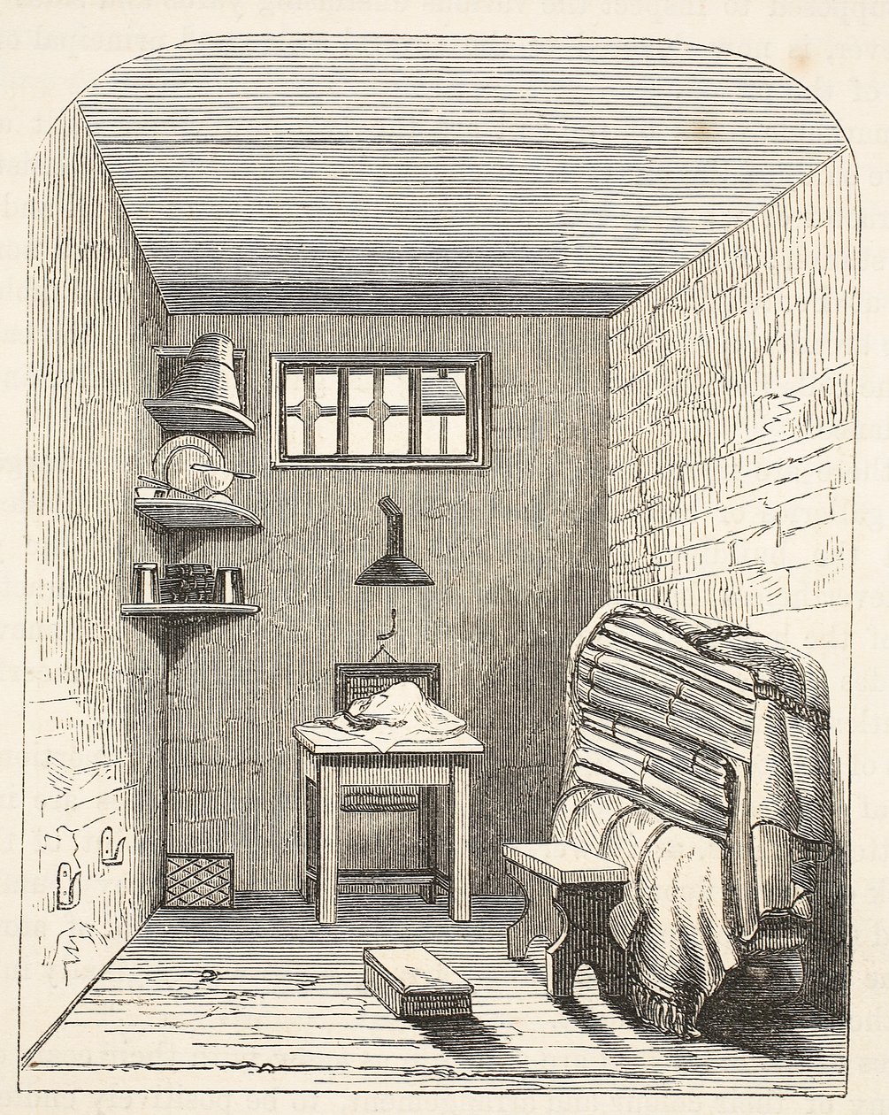 Külön cella a brixtoni börtön régi részében, illusztráció a londoni bűnügyi börtönökből és Henry Mayhew és John Binny jelenetei a börtönéletből, kocsma. 1862 alkotó: English School