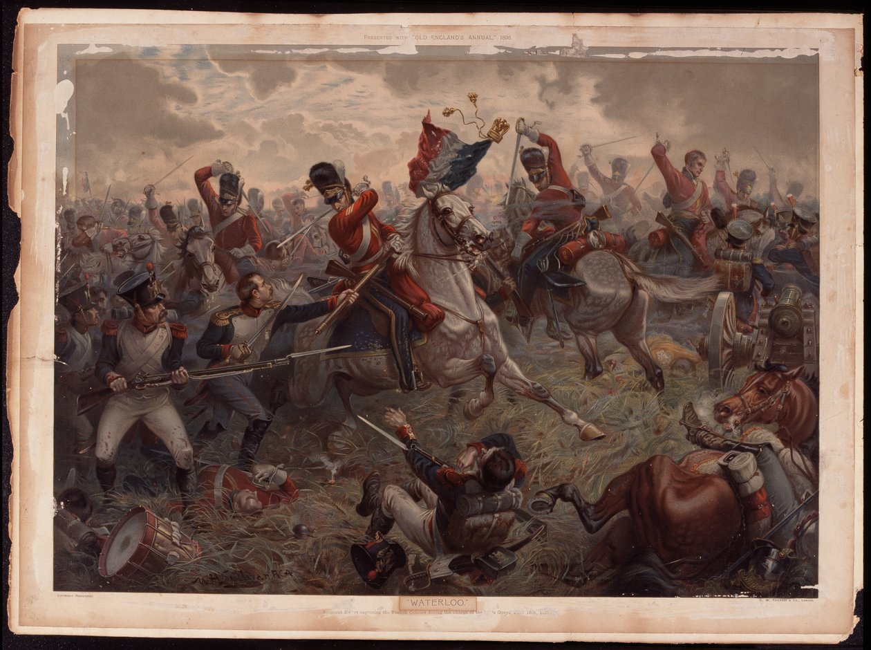 Evert őrmester megragadja a francia színeket a skót szürkék rohama alatt a waterlooi csatában, 1815. június 18., 1908 körül alkotó: English School