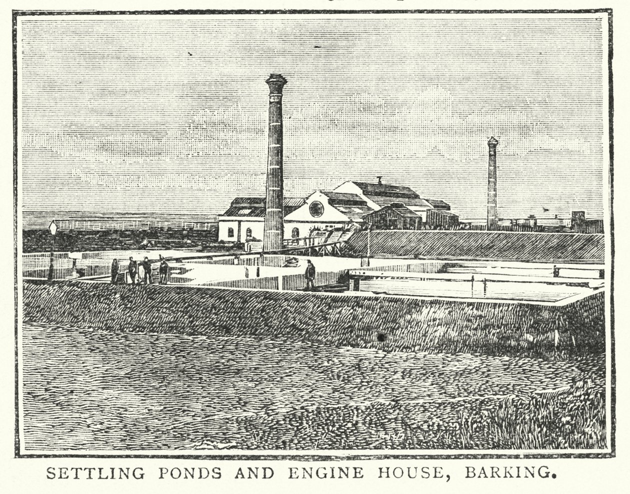 Települési tavak és gépház, Barking (metszet) alkotó: English School