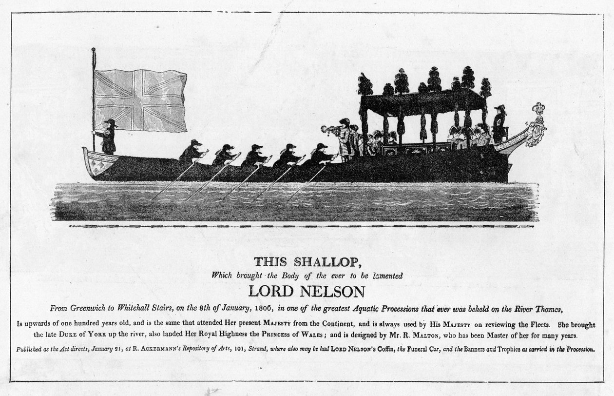 Lord Nelson holttestét szállító Shallop, 1806. január 8. Greenwichből Whitehall Stairs-be alkotó: English School
